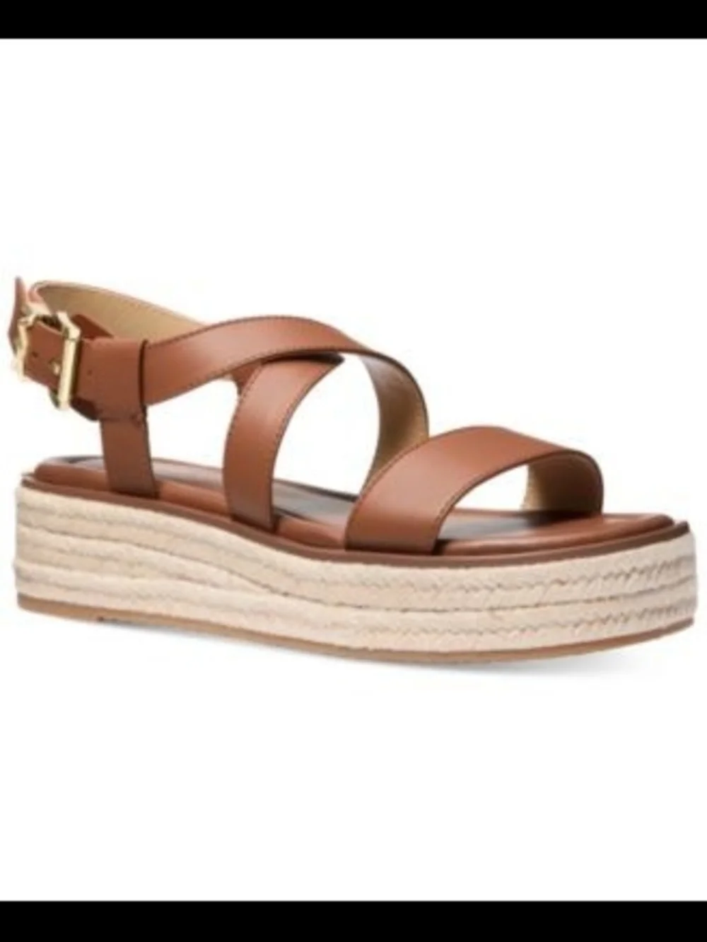 Michael Kors Brown Leather Espadrille Platform Sandals